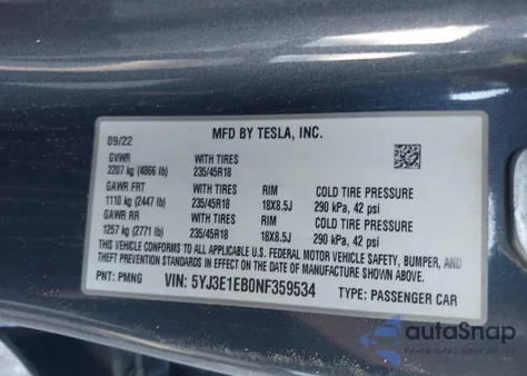 2022 Tesla Model 3 Long Range Dual Motor All-Wheel Drive from USA, damaged, VIN 5YJ3E1EB0NF359534
